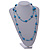 Long Wood Cube and Small Glass Bead Necklace (Light Blue/ Teal/ Transparent/ White) - 124cm Long - view 2