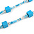 Long Wood Cube and Small Glass Bead Necklace (Light Blue/ Teal/ Transparent/ White) - 124cm Long - view 4