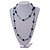 Long Wood Cube and Small Glass Bead Necklace (Dark Blue/ Transparent/ White) - 124cm Long - view 2