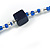 Long Wood Cube and Small Glass Bead Necklace (Dark Blue/ Transparent/ White) - 124cm Long - view 5