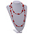 Long Wood Cube and Small Glass Bead Necklace (Red/ Transparent/ White) - 124cm Long - view 2