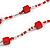 Long Wood Cube and Small Glass Bead Necklace (Red/ Transparent/ White) - 124cm Long - view 4