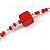 Long Wood Cube and Small Glass Bead Necklace (Red/ Transparent/ White) - 124cm Long - view 5