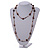 Long Wood Cube and Small Glass Bead Necklace (Brown/ Transparent/ White) - 124cm Long - view 2