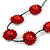 Red Wood Bead Floral Necklace with Black Cotton Cords - 70cm Long - view 4