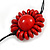 Red Wood Bead Floral Necklace with Black Cotton Cords - 70cm Long - view 5