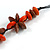 Orange/ Brown Wood Flower Black Cotton Cord Necklace - 68cm Long - view 5