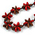 Red/ Brown Wood Flower Black Cotton Cord Necklace - 68cm Long - view 4