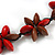 Red/ Brown Wood Flower Black Cotton Cord Necklace - 68cm Long - view 5