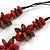Red/ Brown Wood Flower Black Cotton Cord Necklace - 68cm Long - view 6