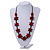 Red/ Brown Wood Flower Black Cotton Cord Necklace - 68cm Long - view 2