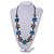 Light Blue/ Teal/ Natural Wood Flower Black Cotton Cord Necklace - 68cm Long - view 2