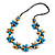 Light Blue/ Teal/ Natural Wood Flower Black Cotton Cord Necklace - 68cm Long - view 3