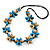 Light Blue/ Teal/ Natural Wood Flower Black Cotton Cord Necklace - 68cm Long