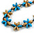 Light Blue/ Teal/ Natural Wood Flower Black Cotton Cord Necklace - 68cm Long - view 4