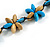 Light Blue/ Teal/ Natural Wood Flower Black Cotton Cord Necklace - 68cm Long - view 5
