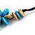 Light Blue/ Teal/ Natural Wood Flower Black Cotton Cord Necklace - 68cm Long - view 7