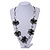 Black Sea Shell Floral Faux Leather Cord Necklace - 74cm Long - view 2