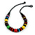 Chunky Multicoloured Round and Button Wood Bead Cotton Cord Necklace - 66cm Long - view 7