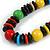 Chunky Multicoloured Round and Button Wood Bead Cotton Cord Necklace - 66cm Long - view 3