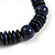 Chunky Dark Blue/ Black Round and Button Wood Bead Cotton Cord Necklace - 66cm Long - view 5