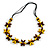 Yellow/ Brown Wood Flower Black Cotton Cord Necklace - 68cm Long - view 3