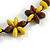 Yellow/ Brown Wood Flower Black Cotton Cord Necklace - 68cm Long - view 5