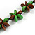 Green/ Brown Wood Flower Black Cotton Cord Necklace - 68cm Long - view 5