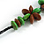 Green/ Brown Wood Flower Black Cotton Cord Necklace - 68cm Long - view 7