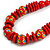 Red Ball and Button Wood Bead Black Cotton Cord Necklace - 66cm Long - view 3