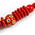 Red Ball and Button Wood Bead Black Cotton Cord Necklace - 66cm Long - view 4