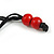 Red Ball and Button Wood Bead Black Cotton Cord Necklace - 66cm Long - view 8