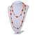 Long Orange/ Peach/ Transparent Glass Bead Shell Nugget Floral Necklace - 132cm Length - view 2
