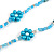 Long Light Blue/ White/ Transparent Glass Bead Shell Nugget Floral Necklace - 132cm Length - view 5