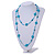Long Light Blue/ White/ Transparent Glass Bead Shell Nugget Floral Necklace - 132cm Length - view 2