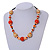Orange/ Natural/ White Wood Bead Black Cord Necklace - 50cm Long - view 2