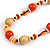 Orange/ Natural/ White Wood Bead Black Cord Necklace - 50cm Long - view 4