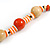 Orange/ Natural/ White Wood Bead Black Cord Necklace - 50cm Long - view 5