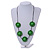 Bright Green Wood Bead Floral Necklace with Black Cotton Cords - 70cm Long - view 2
