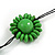 Bright Green Wood Bead Floral Necklace with Black Cotton Cords - 70cm Long - view 6