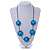 Light Blue Wood Bead Floral Necklace with Black Cotton Cords - 70cm Long - view 2