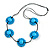 Light Blue Wood Bead Floral Necklace with Black Cotton Cords - 70cm Long