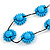 Light Blue Wood Bead Floral Necklace with Black Cotton Cords - 70cm Long - view 4