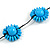 Light Blue Wood Bead Floral Necklace with Black Cotton Cords - 70cm Long - view 5