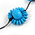 Light Blue Wood Bead Floral Necklace with Black Cotton Cords - 70cm Long - view 6
