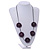 Deep Purple Wood Bead Floral Necklace with Black Cotton Cords - 70cm Long - view 2