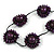 Deep Purple Wood Bead Floral Necklace with Black Cotton Cords - 70cm Long - view 3