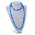 Long Light Blue Wood, Glass, Bone Beaded Necklace - 116cm L - view 2
