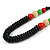 Chunky Ball and Button Wood Bead Necklace in Black/ Red/ Natural/ Green - 70cm Long - view 4