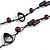 Long Deep Purple Wood, Bone Beaded Black Cord Necklace - 106cm L - view 4